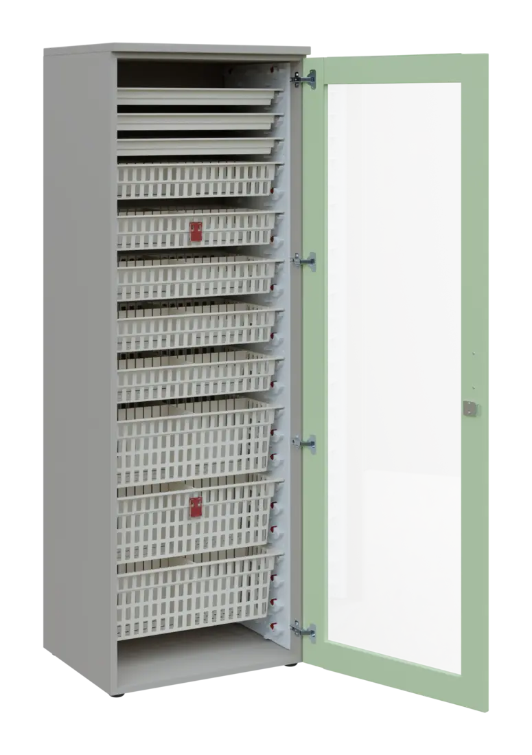 EUROMEDICA S - 66 ABS skříň léková boxová, 1-dveřová/prosklená, pravá, 1950x660x535, korpus šedý, dv